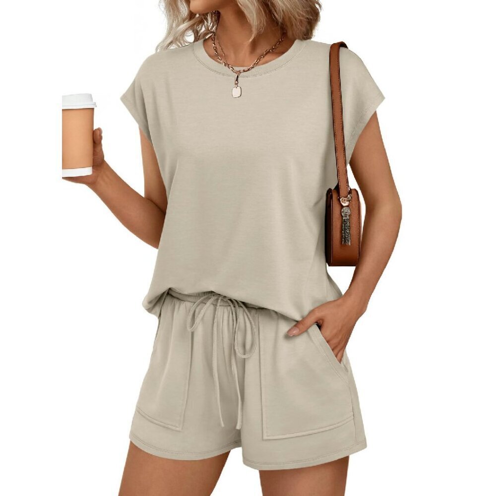 Women's Two-Piece Short Set with Pockets, Soft Blend Fabric